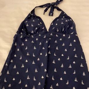 Navy blue and white tankini top